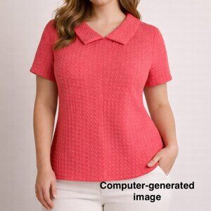 Boden Coral Cotton Blend Peter Pan Collar Short Sleeved Textured Blouse Top